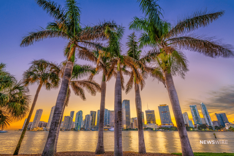 Picture of Florida coastline in Miami at dusk. Image used for a Newswire blog about the Top Media Outlets in Florida.