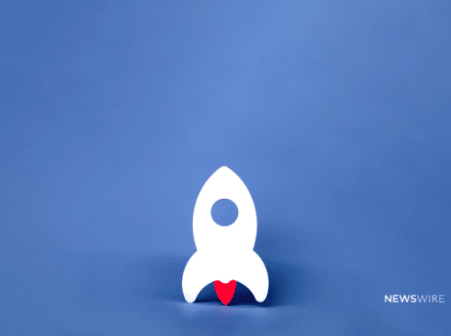 Picture of a white rocket ship on a blue background. Image is being used for a Newswire blog post about a new company launch press release.