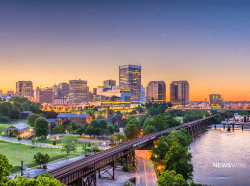 Picture of the city skyline in Richmond, Virginia. Image is being used for a Newswire blog post about the top media outlets in Virginia.