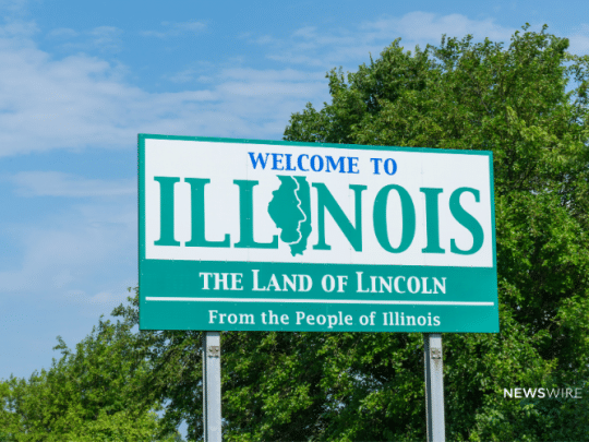 Picture of a "Welcome to Illinois" road sign. Image is being used for a blog post about top media outlets in Illinois.