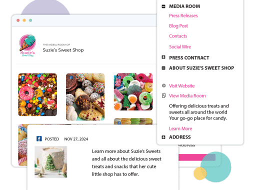 Picture of a Newswire online media room for Suzie's Sweet Shop.